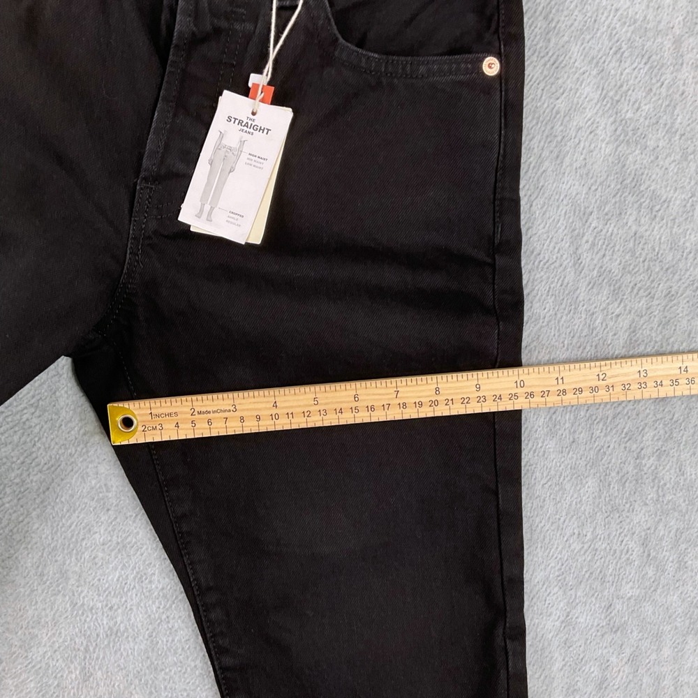 MNG Mango JeansHavana High Waisted Straight Leg‎ Black Frayed Hem Womens 2 NEW - Picture 14 of 16